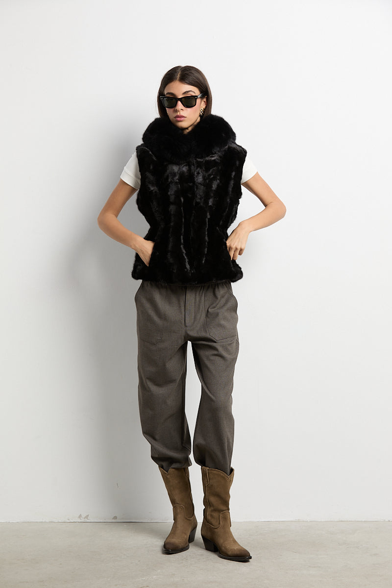Chaleco visón patchwork con zorro negro