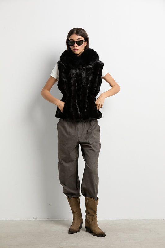 Chaleco visón patchwork con zorro negro