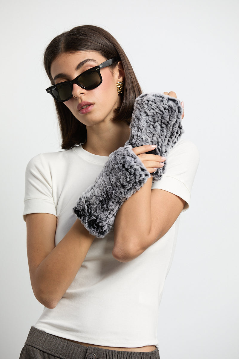 Manguitos piel rex gris nevado