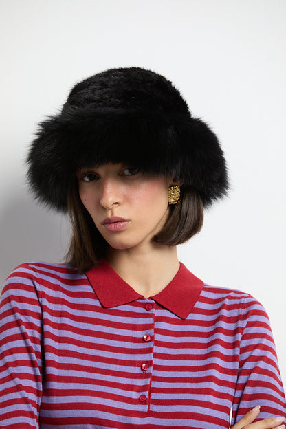 Gorro visón natural con zorro negro