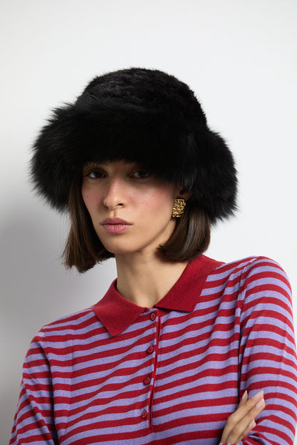 Gorro visón natural con zorro negro