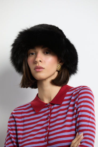 Gorro visón natural con zorro negro