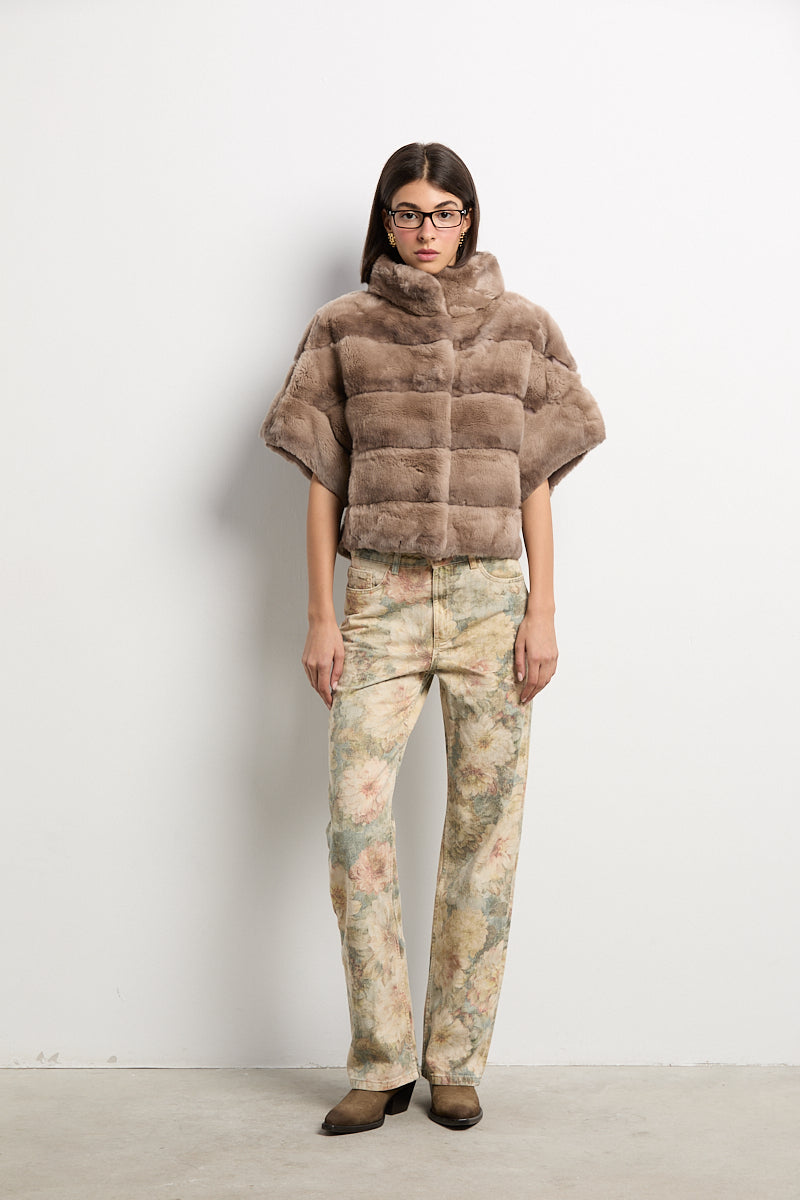 Bolero de piel rex beige
