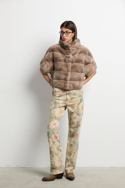 Bolero de piel rex beige