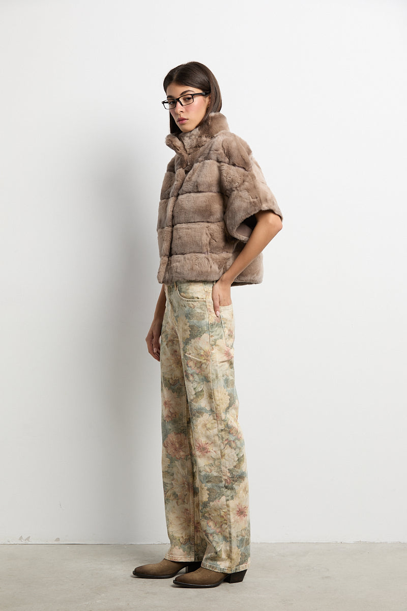 Bolero de piel rex beige