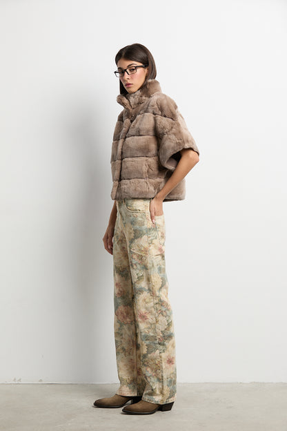 Bolero de piel rex beige