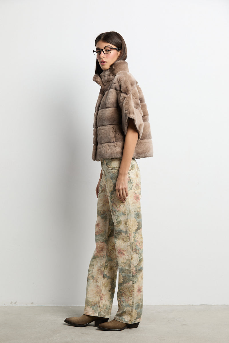 Bolero de piel rex beige
