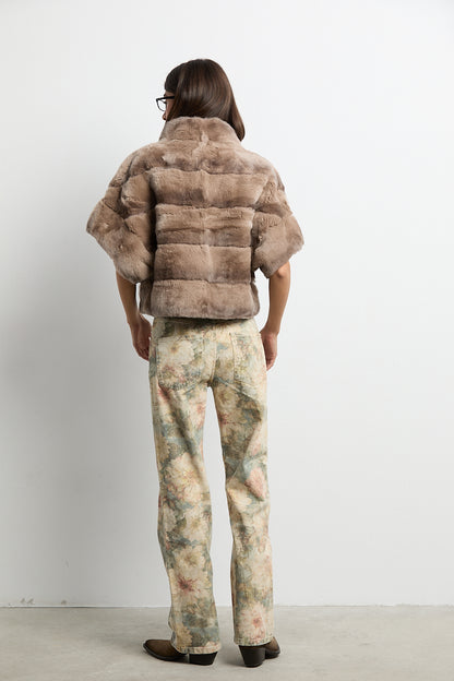 Bolero de piel rex beige