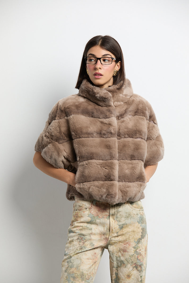 Bolero de piel rex beige