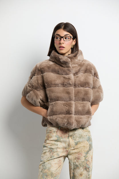 Bolero de piel rex beige
