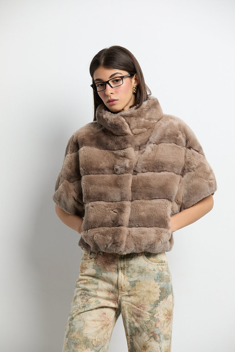 Bolero de piel rex beige