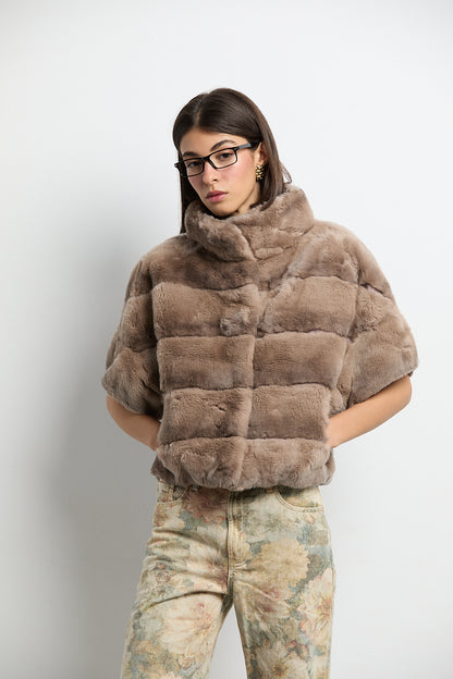 Bolero de piel rex beige