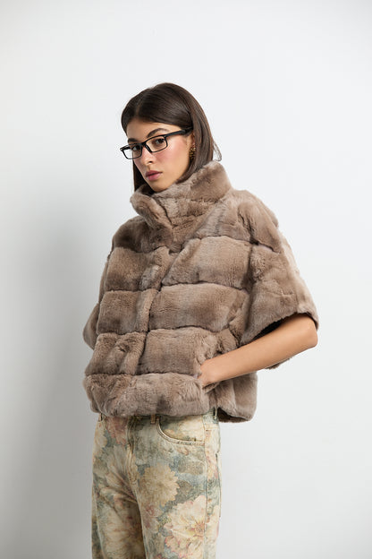 Bolero de piel rex beige