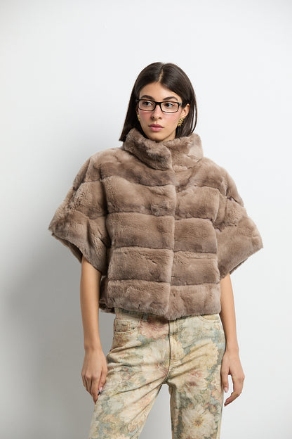 Bolero de piel rex beige