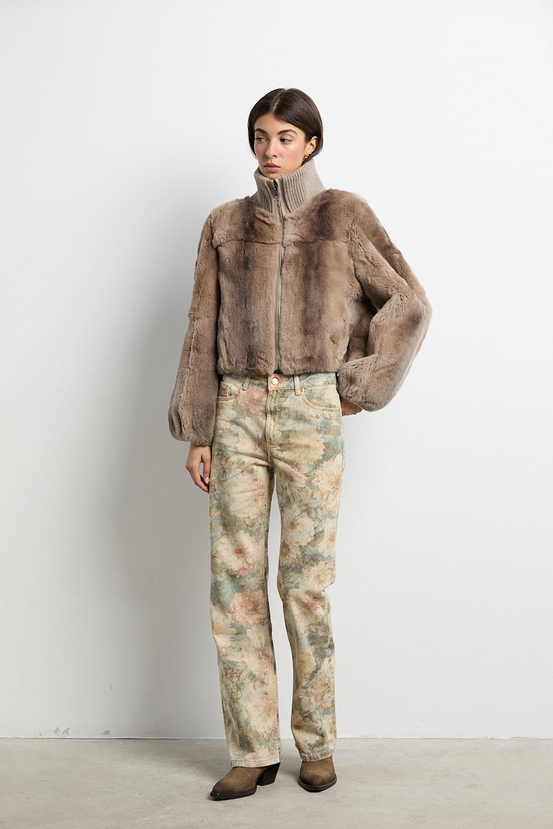 Bomber de piel rex beige