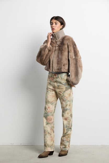 Bomber de piel rex beige