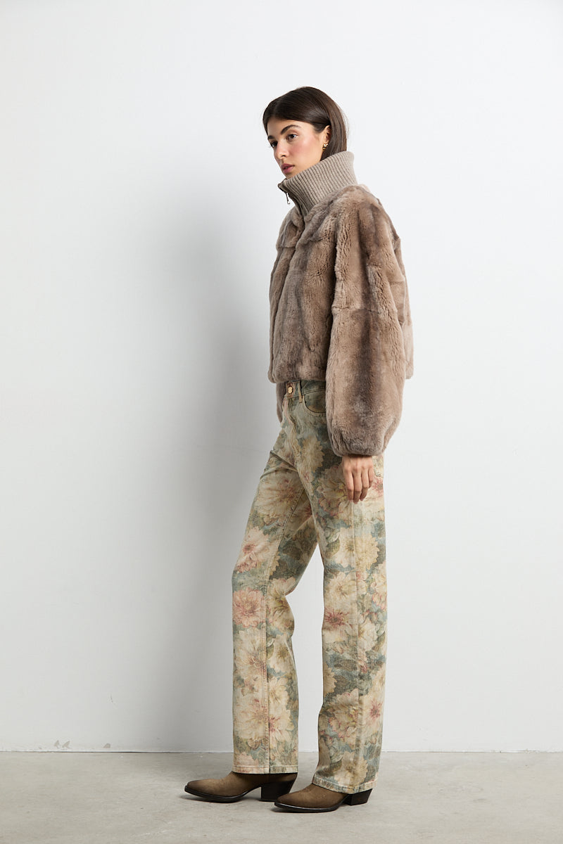 Bomber de piel rex beige