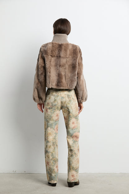 Bomber de piel rex beige