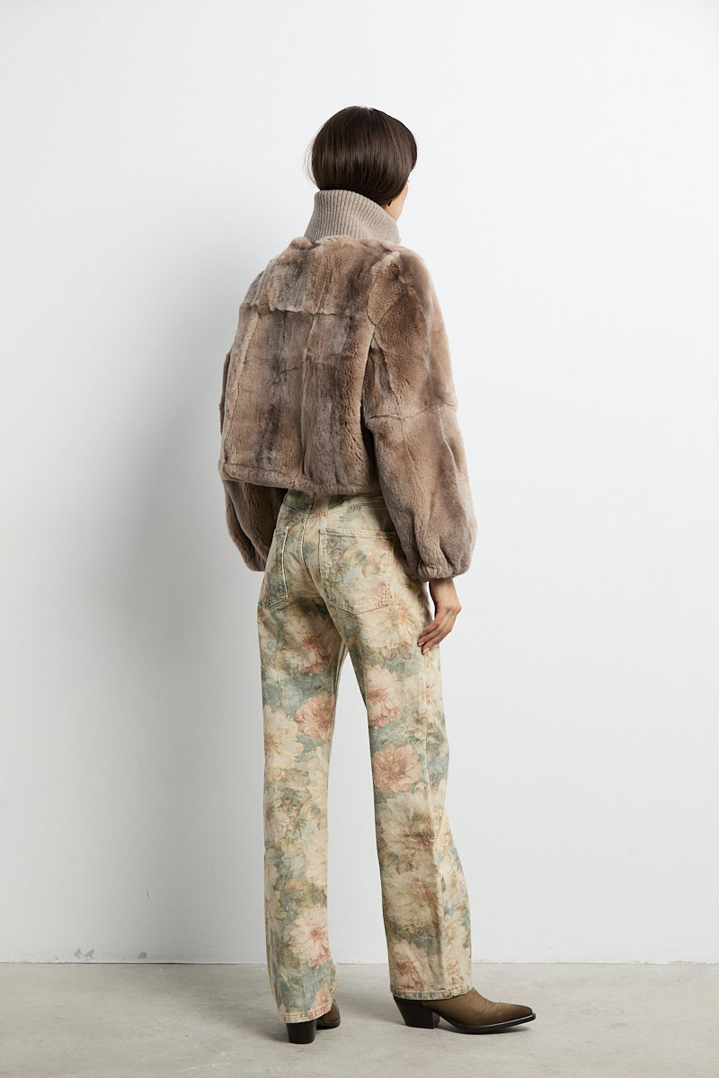 Bomber de piel rex beige