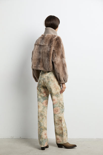 Bomber de piel rex beige