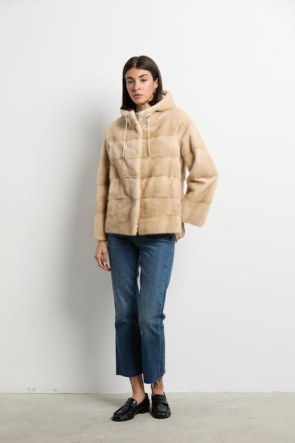 Chaqueta de visón con capucha natural palomino