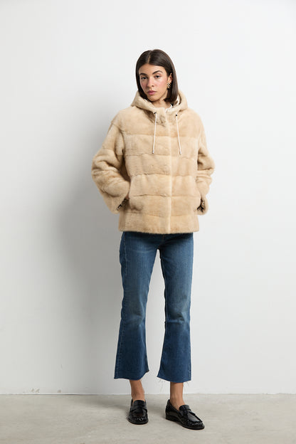Chaqueta de visón con capucha natural palomino