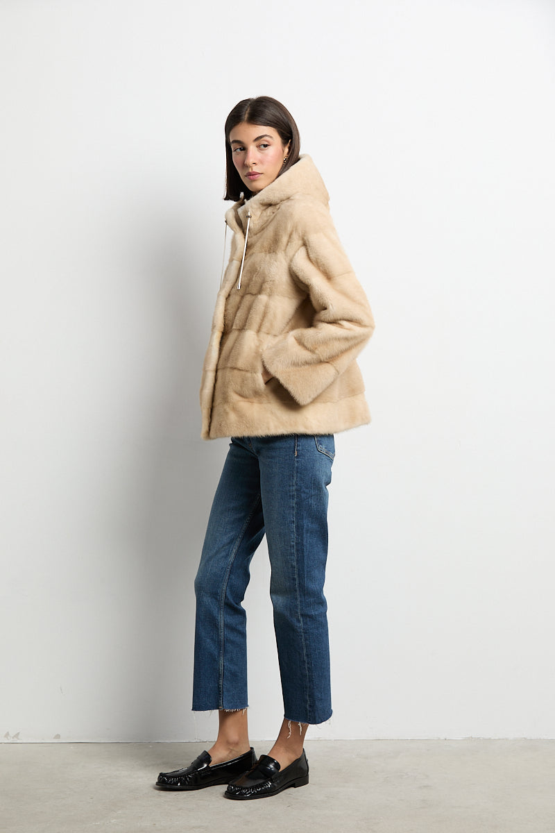 Chaqueta de visón con capucha natural palomino