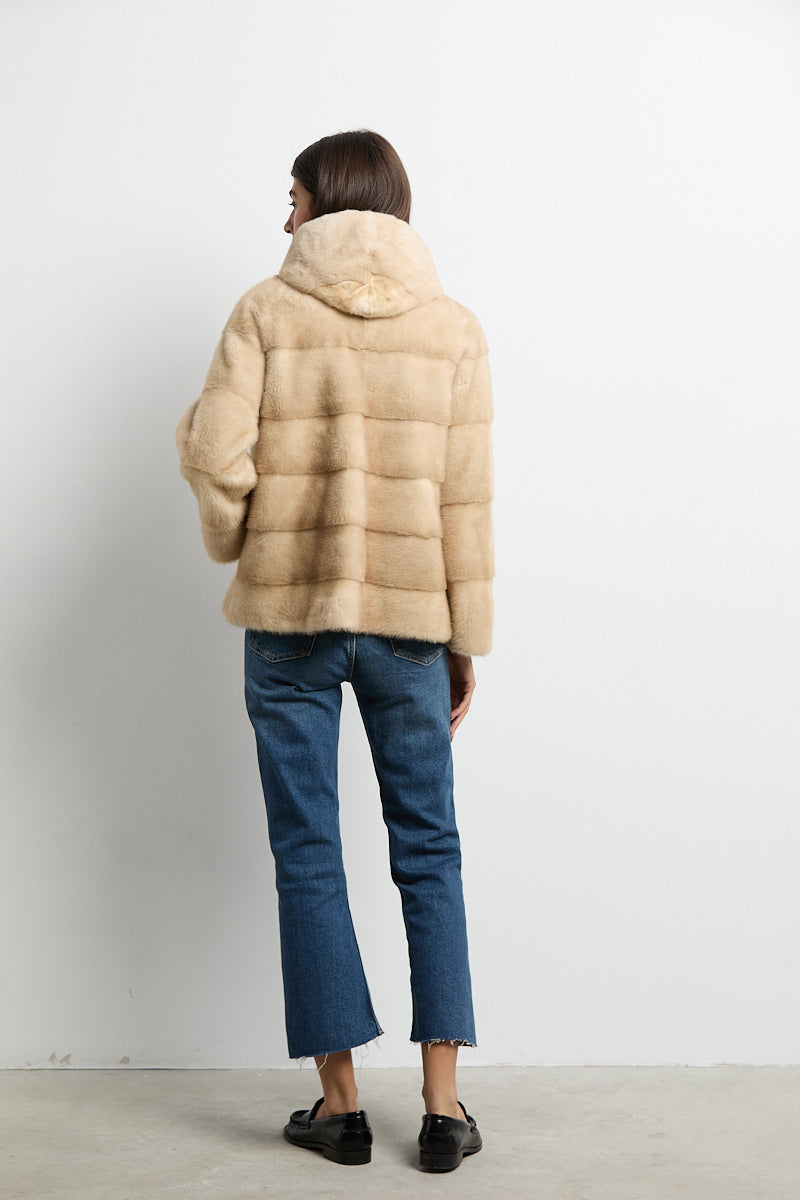 Chaqueta de visón con capucha natural palomino