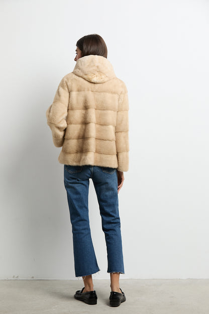 Chaqueta de visón con capucha natural palomino
