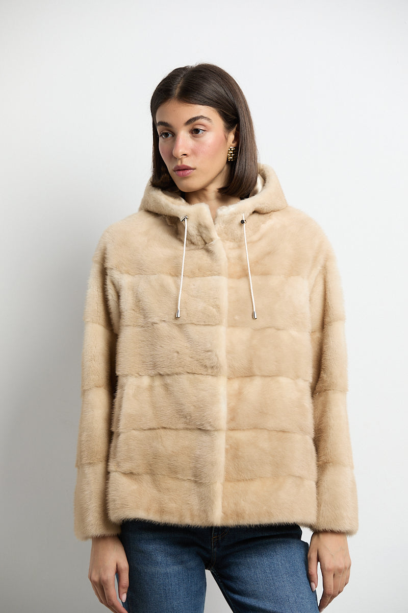 Chaqueta de visón con capucha natural palomino