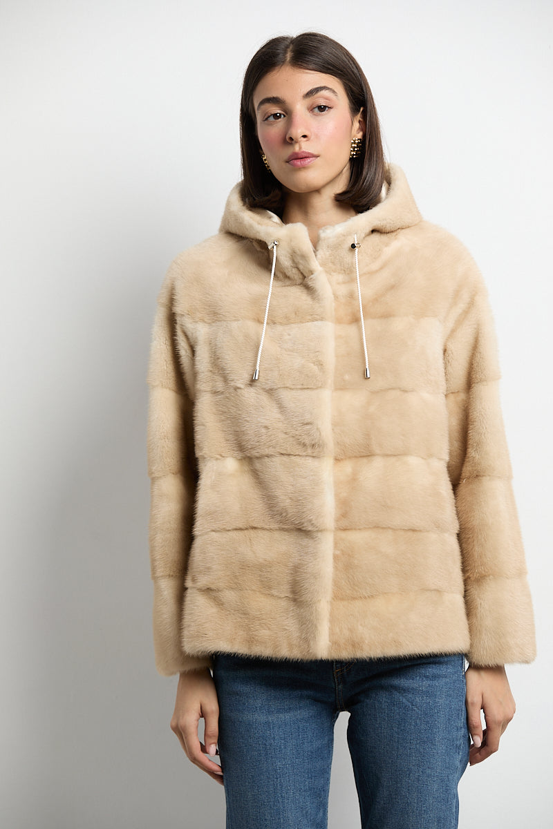 Chaqueta de visón con capucha natural palomino
