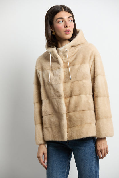 Chaqueta de visón con capucha natural palomino