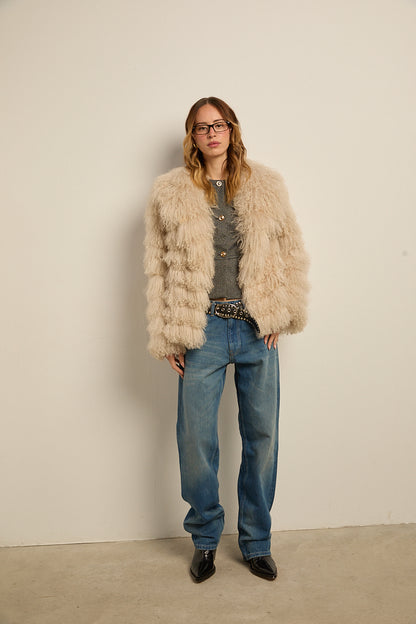 Chaqueta piel natural tibetlamb beige