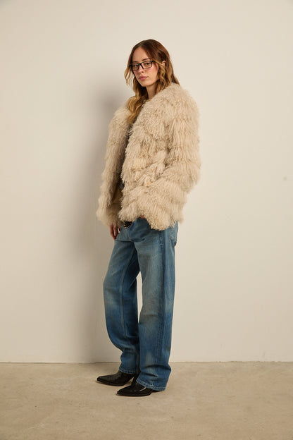 Chaqueta piel natural tibetlamb beige