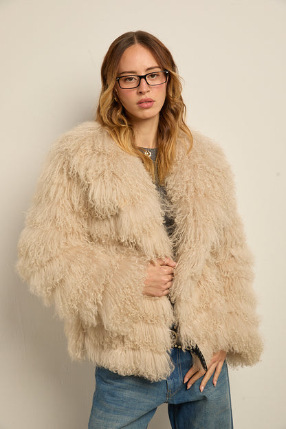Chaqueta piel natural tibetlamb beige