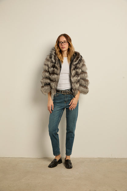 Chaqueta con capucha zorro silver fox