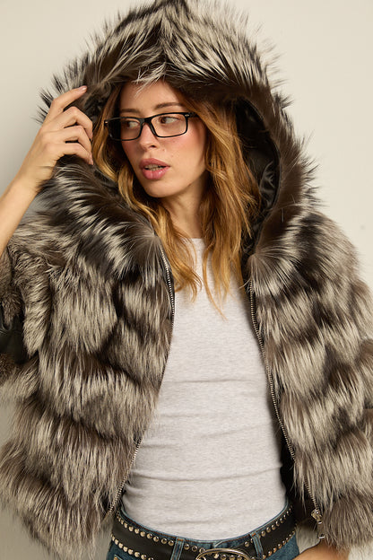 Chaqueta con capucha zorro silver fox