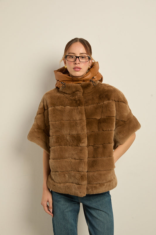Chaqueta de piel rex con plumas desmontable