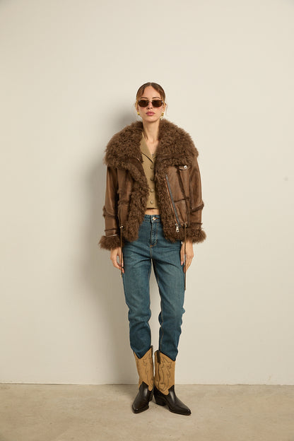 Chaqueta doble faz marrón rabbit con cordero