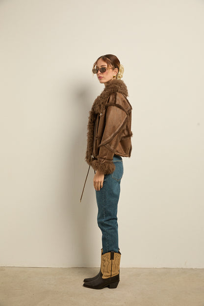 Chaqueta doble faz marrón rabbit con cordero