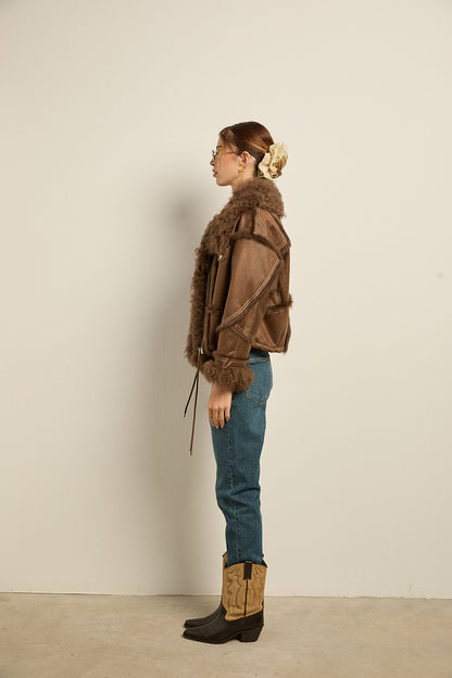 Chaqueta doble faz marrón rabbit con cordero