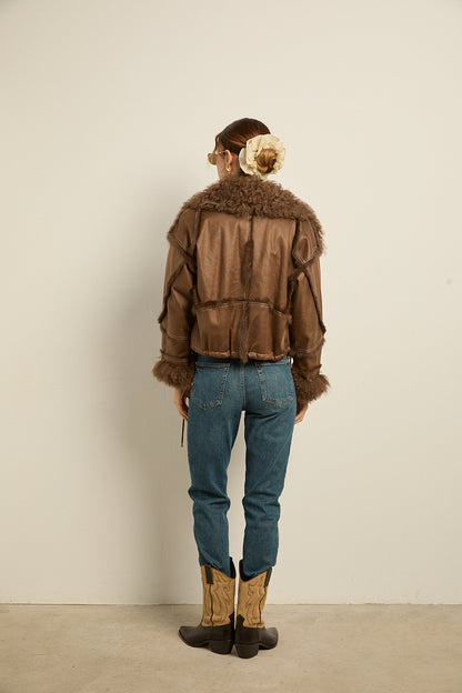 Chaqueta doble faz marrón rabbit con cordero