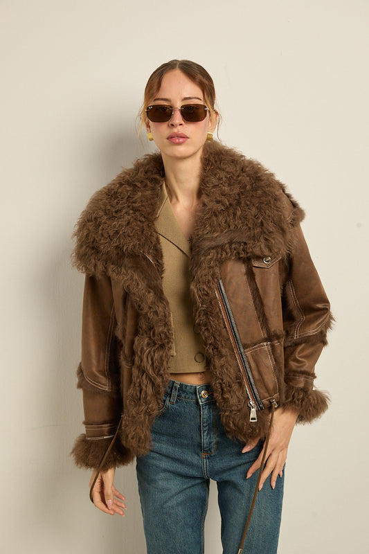 Chaqueta doble faz marrón rabbit con cordero