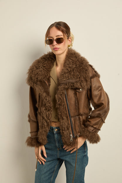 Chaqueta doble faz marrón rabbit con cordero