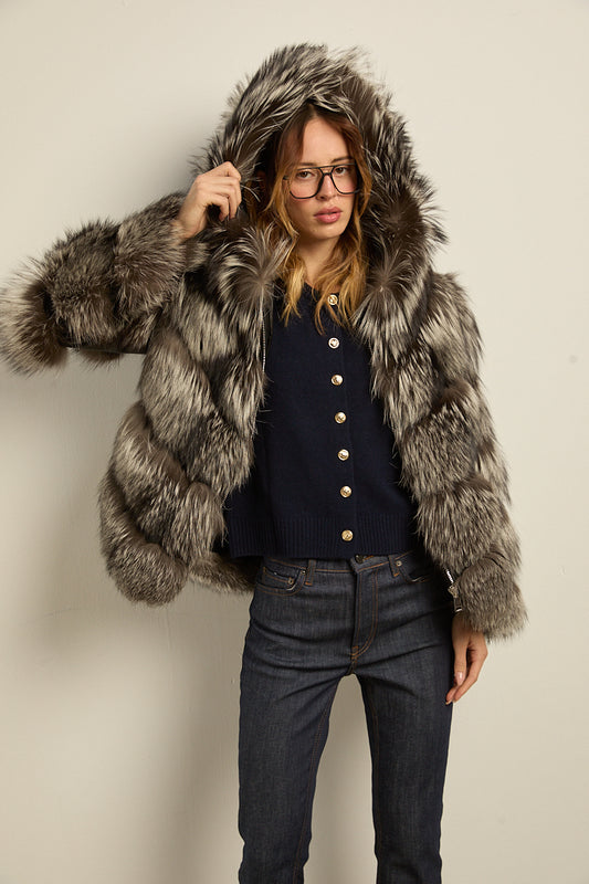 Chaquetón con capucha zorro silver fox