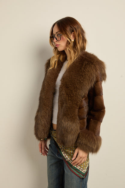 Chaqueta visón demi con zorro marrón DIVA COLLECTION
