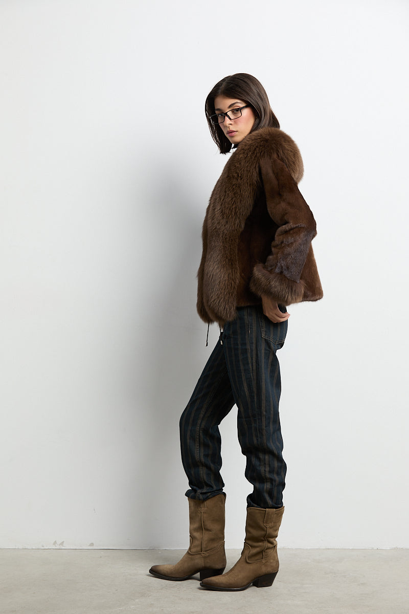 Chaqueta visón demi con zorro marrón DIVA COLLECTION