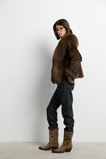 Chaqueta visón demi con zorro marrón DIVA COLLECTION
