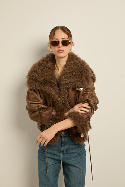 Chaqueta doble faz marrón rabbit con cordero